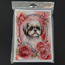 Load image into Gallery viewer, Shih Tzu Valentine Roses Greeting Cards - Blank Note Cards – 8-Pack of Artist-Designed Cards with Envelopes