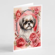 Load image into Gallery viewer, Shih Tzu Valentine Roses Greeting Cards - Blank Note Cards – 8-Pack of Artist-Designed Cards with Envelopes