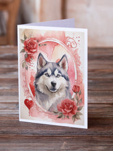 Load image into Gallery viewer, Siberian Husky Valentine Roses Greeting Cards - Blank Note Cards – 8-Pack of Artist-Designed Cards with Envelopes