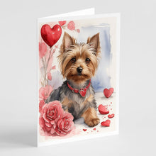 Load image into Gallery viewer, Silky Terrier Valentine Roses Greeting Cards - Blank Note Cards – 8-Pack of Artist-Designed Cards with Envelopes