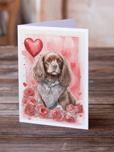Load image into Gallery viewer, Sussex Spaniel Valentine Roses Greeting Cards - Blank Note Cards – 8-Pack of Artist-Designed Cards with Envelopes