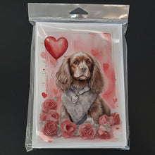 Load image into Gallery viewer, Sussex Spaniel Valentine Roses Greeting Cards - Blank Note Cards – 8-Pack of Artist-Designed Cards with Envelopes