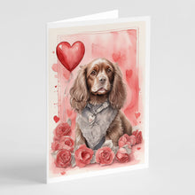Load image into Gallery viewer, Sussex Spaniel Valentine Roses Greeting Cards - Blank Note Cards – 8-Pack of Artist-Designed Cards with Envelopes