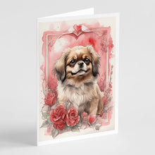 Load image into Gallery viewer, Tibetan Spaniel Valentine Roses Greeting Cards - Blank Note Cards – 8-Pack of Artist-Designed Cards with Envelopes