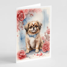 Load image into Gallery viewer, Tibetan Spaniel Valentine Roses Greeting Cards - Blank Note Cards – 8-Pack of Artist-Designed Cards with Envelopes