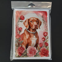 Load image into Gallery viewer, Vizsla Valentine Roses Greeting Cards - Blank Note Cards – 8-Pack of Artist-Designed Cards with Envelopes