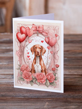 Load image into Gallery viewer, Vizsla Valentine Roses Greeting Cards - Blank Note Cards – 8-Pack of Artist-Designed Cards with Envelopes