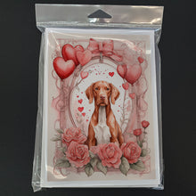 Load image into Gallery viewer, Vizsla Valentine Roses Greeting Cards - Blank Note Cards – 8-Pack of Artist-Designed Cards with Envelopes