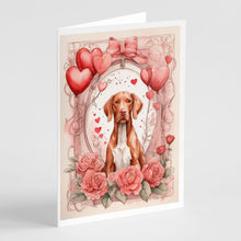 Load image into Gallery viewer, Vizsla Valentine Roses Greeting Cards - Blank Note Cards – 8-Pack of Artist-Designed Cards with Envelopes