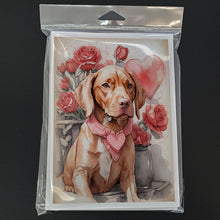 Load image into Gallery viewer, Vizsla Valentine Roses Greeting Cards - Blank Note Cards – 8-Pack of Artist-Designed Cards with Envelopes