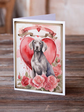 Load image into Gallery viewer, Weimaraner Valentine Roses Greeting Cards - Blank Note Cards – 8-Pack of Artist-Designed Cards with Envelopes