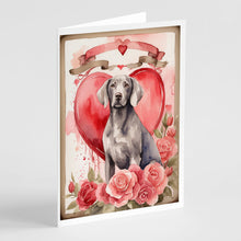 Load image into Gallery viewer, Weimaraner Valentine Roses Greeting Cards - Blank Note Cards – 8-Pack of Artist-Designed Cards with Envelopes