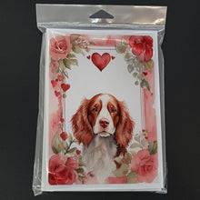 Load image into Gallery viewer, Welsh Springer Spaniel Valentine Roses Greeting Cards - Blank Note Cards – 8-Pack of Artist-Designed Cards with Envelopes