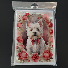 Load image into Gallery viewer, Westie Terrier Valentine Roses Greeting Cards - Blank Note Cards – 8-Pack of Artist-Designed Cards with Envelopes