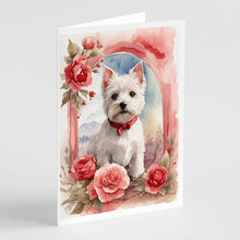 Load image into Gallery viewer, Westie Terrier Valentine Roses Greeting Cards - Blank Note Cards – 8-Pack of Artist-Designed Cards with Envelopes