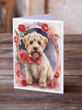 Load image into Gallery viewer, Wheaten Terrier Valentine Roses Greeting Cards - Blank Note Cards – 8-Pack of Artist-Designed Cards with Envelopes