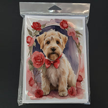 Load image into Gallery viewer, Wheaten Terrier Valentine Roses Greeting Cards - Blank Note Cards – 8-Pack of Artist-Designed Cards with Envelopes