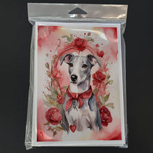 Load image into Gallery viewer, Whippet Valentine Roses Greeting Cards - Blank Note Cards – 8-Pack of Artist-Designed Cards with Envelopes
