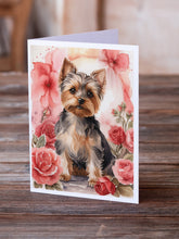 Load image into Gallery viewer, Yorkshire Terrier Valentine Roses Greeting Cards - Blank Note Cards – 8-Pack of Artist-Designed Cards with Envelopes