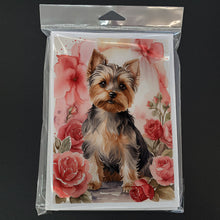 Load image into Gallery viewer, Yorkshire Terrier Valentine Roses Greeting Cards - Blank Note Cards – 8-Pack of Artist-Designed Cards with Envelopes