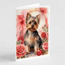 Load image into Gallery viewer, Yorkshire Terrier Valentine Roses Greeting Cards - Blank Note Cards – 8-Pack of Artist-Designed Cards with Envelopes