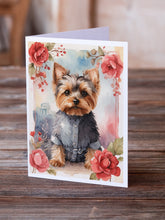 Load image into Gallery viewer, Yorkshire Terrier Valentine Roses Greeting Cards - Blank Note Cards – 8-Pack of Artist-Designed Cards with Envelopes