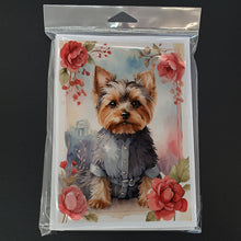 Load image into Gallery viewer, Yorkshire Terrier Valentine Roses Greeting Cards - Blank Note Cards – 8-Pack of Artist-Designed Cards with Envelopes