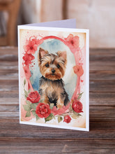 Load image into Gallery viewer, Yorkshire Terrier Valentine Roses Greeting Cards - Blank Note Cards – 8-Pack of Artist-Designed Cards with Envelopes