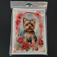 Load image into Gallery viewer, Yorkshire Terrier Valentine Roses Greeting Cards - Blank Note Cards – 8-Pack of Artist-Designed Cards with Envelopes