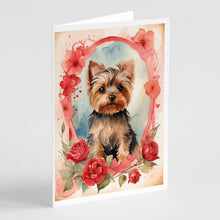 Load image into Gallery viewer, Yorkshire Terrier Valentine Roses Greeting Cards - Blank Note Cards – 8-Pack of Artist-Designed Cards with Envelopes