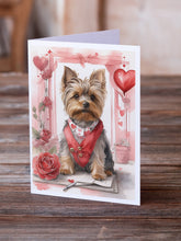 Load image into Gallery viewer, Yorkshire Terrier Valentine Roses Greeting Cards - Blank Note Cards – 8-Pack of Artist-Designed Cards with Envelopes