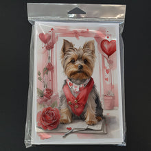 Load image into Gallery viewer, Yorkshire Terrier Valentine Roses Greeting Cards - Blank Note Cards – 8-Pack of Artist-Designed Cards with Envelopes