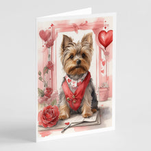 Load image into Gallery viewer, Yorkshire Terrier Valentine Roses Greeting Cards - Blank Note Cards – 8-Pack of Artist-Designed Cards with Envelopes