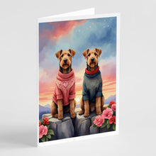 Load image into Gallery viewer, Airedale Terrier Two Hearts Greeting Cards - Blank Note Cards – 8-Pack of Artist-Designed Cards with Envelopes