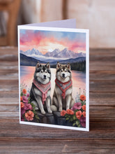 Load image into Gallery viewer, Alaskan Malamute Two Hearts Greeting Cards - Blank Note Cards – 8-Pack of Artist-Designed Cards with Envelopes