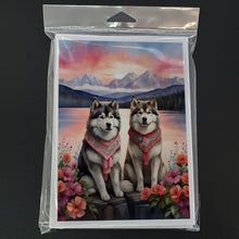 Load image into Gallery viewer, Alaskan Malamute Two Hearts Greeting Cards - Blank Note Cards – 8-Pack of Artist-Designed Cards with Envelopes