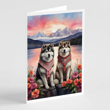 Load image into Gallery viewer, Alaskan Malamute Two Hearts Greeting Cards - Blank Note Cards – 8-Pack of Artist-Designed Cards with Envelopes