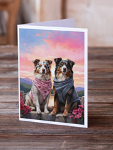 Load image into Gallery viewer, Australian Shepherd Two Hearts Greeting Cards - Blank Note Cards – 8-Pack of Artist-Designed Cards with Envelopes