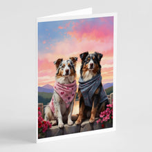 Load image into Gallery viewer, Australian Shepherd Two Hearts Greeting Cards - Blank Note Cards – 8-Pack of Artist-Designed Cards with Envelopes