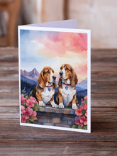Load image into Gallery viewer, Basset Hound Two Hearts Greeting Cards - Blank Note Cards – 8-Pack of Artist-Designed Cards with Envelopes