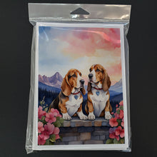Load image into Gallery viewer, Basset Hound Two Hearts Greeting Cards - Blank Note Cards – 8-Pack of Artist-Designed Cards with Envelopes