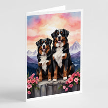 Load image into Gallery viewer, Bernese Mountain Dog Two Hearts Greeting Cards - Blank Note Cards – 8-Pack of Artist-Designed Cards with Envelopes