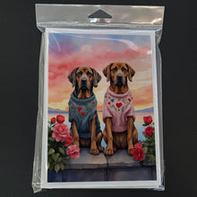 Load image into Gallery viewer, Bloodhound Two Hearts Greeting Cards - Blank Note Cards – 8-Pack of Artist-Designed Cards with Envelopes