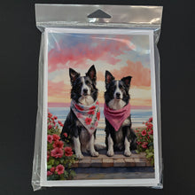 Load image into Gallery viewer, Border Collie Two Hearts Greeting Cards - Blank Note Cards – 8-Pack of Artist-Designed Cards with Envelopes
