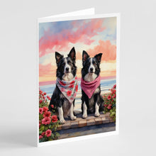 Load image into Gallery viewer, Border Collie Two Hearts Greeting Cards - Blank Note Cards – 8-Pack of Artist-Designed Cards with Envelopes