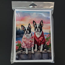 Load image into Gallery viewer, Boston Terrier Two Hearts Greeting Cards - Blank Note Cards – 8-Pack of Artist-Designed Cards with Envelopes
