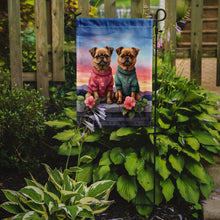 Load image into Gallery viewer, Brussels Griffon Two Hearts Garden Flag –  Romantic Dog Pair with Sunset &amp; Mountain Background