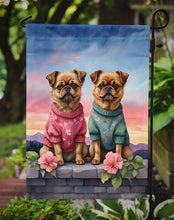 Load image into Gallery viewer, Brussels Griffon Two Hearts Garden Flag –  Romantic Dog Pair with Sunset &amp; Mountain Background