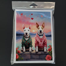 Load image into Gallery viewer, Bull Terrier Two Hearts Greeting Cards - Blank Note Cards – 8-Pack of Artist-Designed Cards with Envelopes