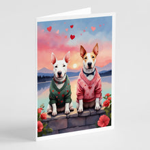 Load image into Gallery viewer, Bull Terrier Two Hearts Greeting Cards - Blank Note Cards – 8-Pack of Artist-Designed Cards with Envelopes